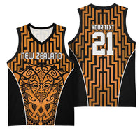 Custom Basketball New Zealand Basketball Jersey Gold Maori Ta Moko Indigenous LT9 - Polynesian Pride
