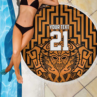 Custom Basketball New Zealand Beach Blanket Gold Maori Ta Moko Indigenous LT9 - Polynesian Pride