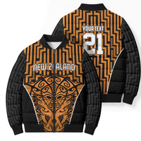Custom Basketball New Zealand Bomber Puffer Jacket Gold Maori Ta Moko Indigenous LT9 - Polynesian Pride