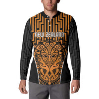 Custom Basketball New Zealand Button Sweatshirt Gold Maori Ta Moko Indigenous LT9 - Polynesian Pride