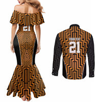Custom Basketball New Zealand Couples Matching Mermaid Dress and Long Sleeve Button Shirt Gold Maori Ta Moko Indigenous - Polynesian Pride