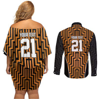Custom Basketball New Zealand Couples Matching Off Shoulder Short Dress and Long Sleeve Button Shirt Gold Maori Ta Moko Indigenous - Polynesian Pride