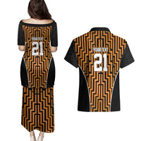 Custom Basketball New Zealand Couples Matching Puletasi and Hawaiian Shirt Gold Maori Ta Moko Indigenous - Polynesian Pride