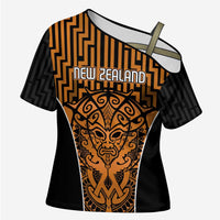 Custom Basketball New Zealand Cross Shoulder Shirt Gold Maori Ta Moko Indigenous LT9 Female Gold - Polynesian Pride
