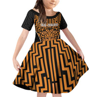 Custom Basketball New Zealand Family Matching Off Shoulder Short Dress and Hawaiian Shirt Gold Maori Ta Moko Indigenous - Polynesian Pride