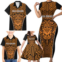 Custom Basketball New Zealand Family Matching Short Sleeve Bodycon Dress and Hawaiian Shirt Gold Maori Ta Moko Indigenous - Polynesian Pride