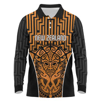 Custom Basketball New Zealand Long Sleeve Polo Shirt Gold Maori Ta Moko Indigenous - Polynesian Pride