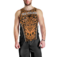 Custom Basketball New Zealand Men Tank Top Gold Maori Ta Moko Indigenous LT9 - Polynesian Pride