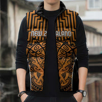 Custom Basketball New Zealand Sleeveless Puffer Jacket Gold Maori Ta Moko Indigenous LT9 - Polynesian Pride