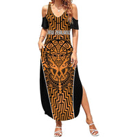 Custom Basketball New Zealand Summer Maxi Dress Gold Maori Ta Moko Indigenous - Polynesian Pride