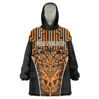 Custom Basketball New Zealand Wearable Blanket Hoodie Gold Maori Ta Moko Indigenous - Polynesian Pride
