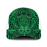 Basketball New Zealand Baseball Net Cap Green Maori Ta Moko Indigenous LT9 One Size White Green - Polynesian Pride