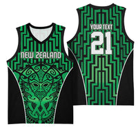Custom Basketball New Zealand Basketball Jersey Green Maori Ta Moko Indigenous - Polynesian Pride