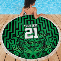 Custom Basketball New Zealand Beach Blanket Green Maori Ta Moko Indigenous LT9 - Polynesian Pride