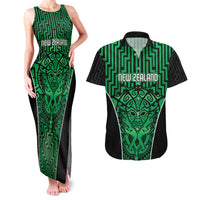 Custom Basketball New Zealand Couples Matching Tank Maxi Dress and Hawaiian Shirt Green Maori Ta Moko Indigenous - Polynesian Pride
