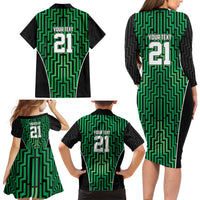 Custom Basketball New Zealand Family Matching Long Sleeve Bodycon Dress and Hawaiian Shirt Green Maori Ta Moko Indigenous - Polynesian Pride