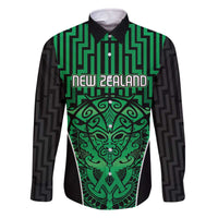 Custom Basketball New Zealand Family Matching Off The Shoulder Long Sleeve Dress and Hawaiian Shirt Green Maori Ta Moko Indigenous - Polynesian Pride