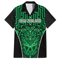 Custom Basketball New Zealand Family Matching Off Shoulder Short Dress and Hawaiian Shirt Green Maori Ta Moko Indigenous - Polynesian Pride