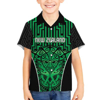 Custom Basketball New Zealand Family Matching Off Shoulder Short Dress and Hawaiian Shirt Green Maori Ta Moko Indigenous - Polynesian Pride