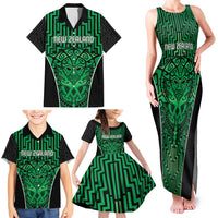 Custom Basketball New Zealand Family Matching Tank Maxi Dress and Hawaiian Shirt Green Maori Ta Moko Indigenous - Polynesian Pride