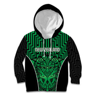 Custom Basketball New Zealand Kid Hoodie Green Maori Ta Moko Indigenous - Polynesian Pride