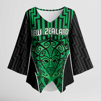 Custom Basketball New Zealand Kimono Sleeve Blouse Green Maori Ta Moko Indigenous - Polynesian Pride