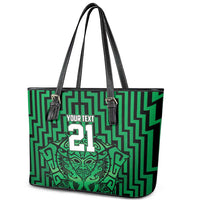 Custom Basketball New Zealand Leather Tote Bag Green Maori Ta Moko Indigenous - Polynesian Pride