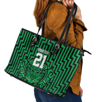 Custom Basketball New Zealand Leather Tote Bag Green Maori Ta Moko Indigenous - Polynesian Pride