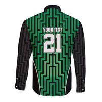 Custom Basketball New Zealand Long Sleeve Button Shirt Green Maori Ta Moko Indigenous - Polynesian Pride
