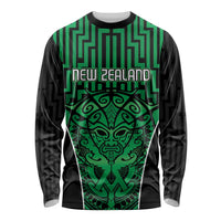 Custom Basketball New Zealand Long Sleeve Shirt Green Maori Ta Moko Indigenous - Polynesian Pride