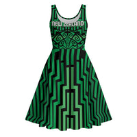 Custom Basketball New Zealand Midi Dress Green Maori Ta Moko Indigenous - Polynesian Pride