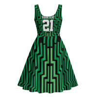 Custom Basketball New Zealand Midi Dress Green Maori Ta Moko Indigenous - Polynesian Pride