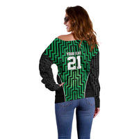 Custom Basketball New Zealand Off Shoulder Sweater Green Maori Ta Moko Indigenous - Polynesian Pride