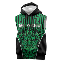 Custom Basketball New Zealand Sleeveless Hoodie Green Maori Ta Moko Indigenous - Polynesian Pride