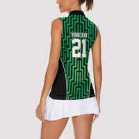 Custom Basketball New Zealand Women Sleeveless Polo Shirt Green Maori Ta Moko Indigenous - Polynesian Pride