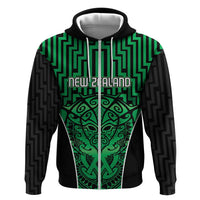 Custom Basketball New Zealand Zip Hoodie Green Maori Ta Moko Indigenous - Polynesian Pride