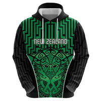 Custom Basketball New Zealand Zip Hoodie Green Maori Ta Moko Indigenous - Polynesian Pride