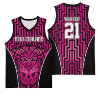 Custom Basketball New Zealand Basketball Jersey Pink Maori Ta Moko Indigenous LT9 - Polynesian Pride