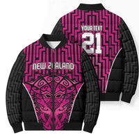 Custom Basketball New Zealand Bomber Puffer Jacket Pink Maori Ta Moko Indigenous LT9 - Polynesian Pride
