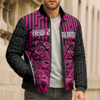 Custom Basketball New Zealand Bomber Puffer Jacket Pink Maori Ta Moko Indigenous LT9 - Polynesian Pride