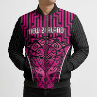 Custom Basketball New Zealand Bomber Puffer Jacket Pink Maori Ta Moko Indigenous LT9 - Polynesian Pride