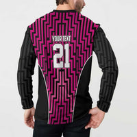 Custom Basketball New Zealand Button Sweatshirt Pink Maori Ta Moko Indigenous - Polynesian Pride