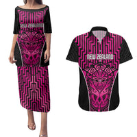 Custom Basketball New Zealand Couples Matching Puletasi and Hawaiian Shirt Pink Maori Ta Moko Indigenous - Polynesian Pride