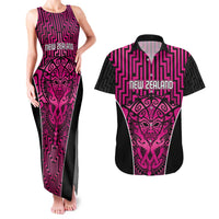 Custom Basketball New Zealand Couples Matching Tank Maxi Dress and Hawaiian Shirt Pink Maori Ta Moko Indigenous - Polynesian Pride