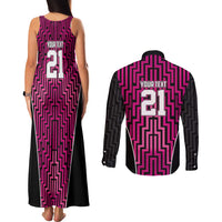 Custom Basketball New Zealand Couples Matching Tank Maxi Dress and Long Sleeve Button Shirt Pink Maori Ta Moko Indigenous - Polynesian Pride