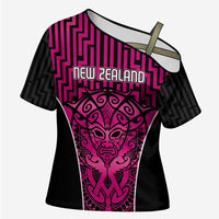 Custom Basketball New Zealand Cross Shoulder Shirt Pink Maori Ta Moko Indigenous LT9 Female Pink - Polynesian Pride