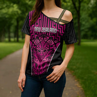 Custom Basketball New Zealand Cross Shoulder Shirt Pink Maori Ta Moko Indigenous LT9 - Polynesian Pride