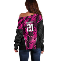 Custom Basketball New Zealand Off Shoulder Sweater Pink Maori Ta Moko Indigenous - Polynesian Pride