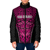 Custom Basketball New Zealand Padded Jacket Pink Maori Ta Moko Indigenous LT9 Men Pink - Polynesian Pride