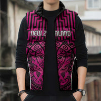 Custom Basketball New Zealand Sleeveless Puffer Jacket Pink Maori Ta Moko Indigenous LT9 - Polynesian Pride